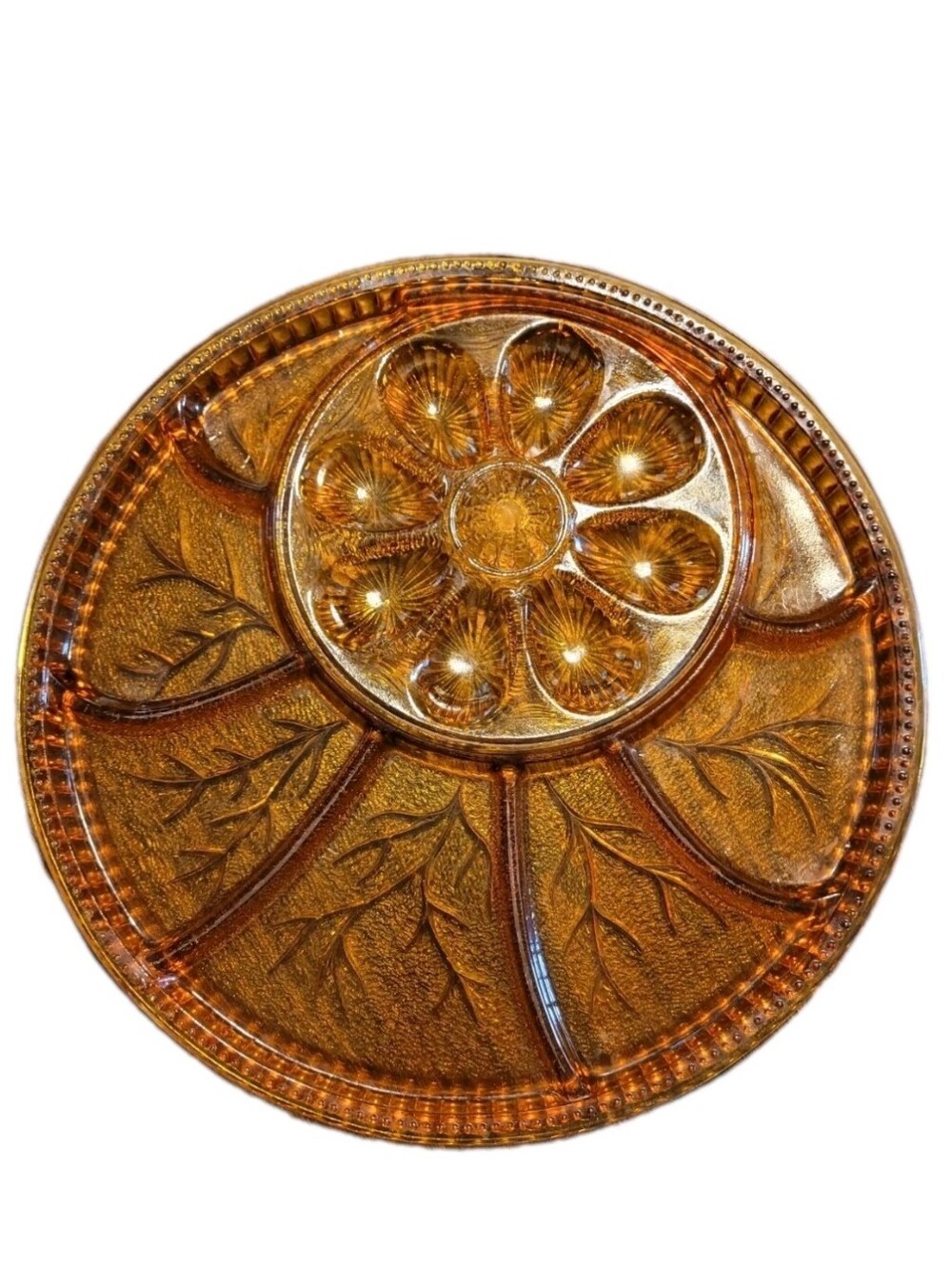 Indiana Glass Amber Divided Egg Relish Serving Platter VTG Cottage Core Grandma